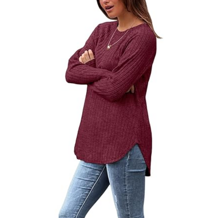 Loose Fit Crew Neck Sweater Tunic - Barbara-Apricot-S-The Livary