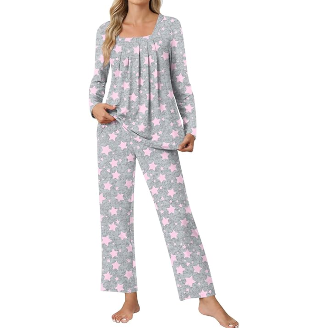 Comfy 2-Piece Lounge Pyjama with Pockets - Laetitia-Star Grey-M-The Livary