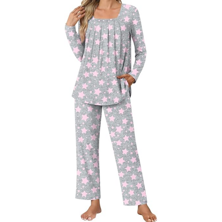 Comfy 2-Piece Lounge Pyjama with Pockets - Laetitia-Star Grey-M-The Livary