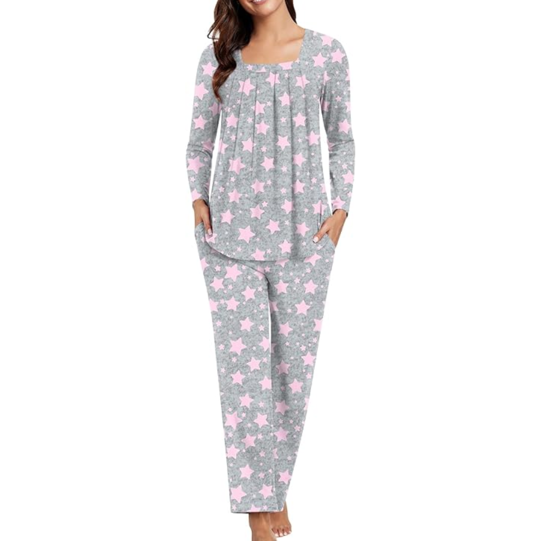 Comfy 2-Piece Lounge Pyjama with Pockets - Laetitia-Star Grey-M-The Livary
