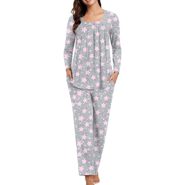Comfy 2-Piece Lounge Pyjama with Pockets - Laetitia-Star Grey-M-The Livary