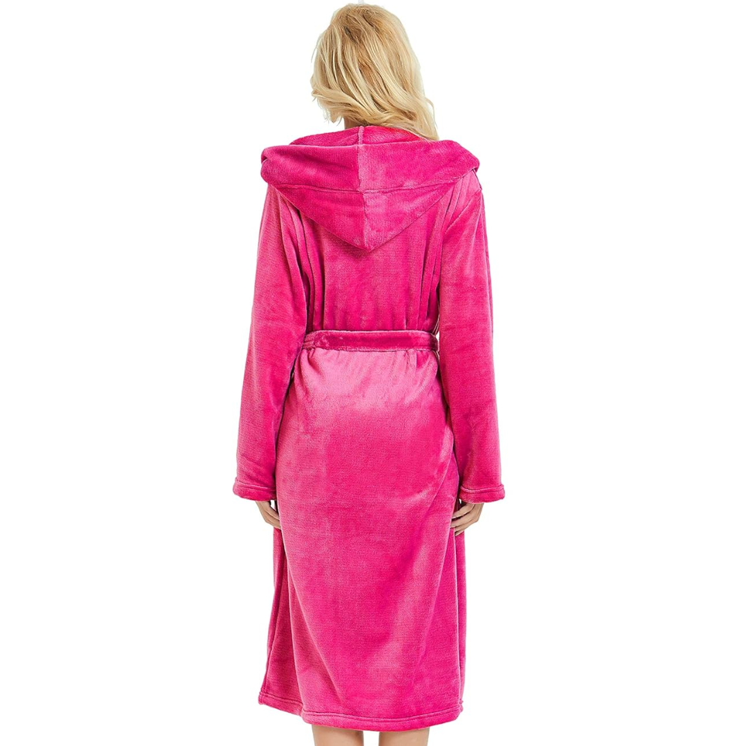 Ladies Fleece Bathrobe with Hood – Vivianne-Bordeaux red-S-M-The Livary