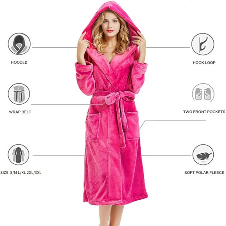 Ladies Fleece Bathrobe with Hood – Vivianne-Bordeaux red-S-M-The Livary