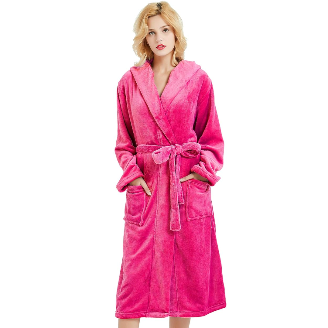 Ladies Fleece Bathrobe with Hood – Vivianne-Bordeaux red-S-M-The Livary