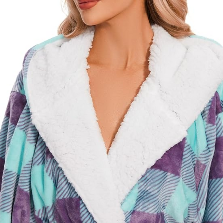 Fluffy Fleece Hooded Bathrobe for Women - Feline-Blue-S-The Livary