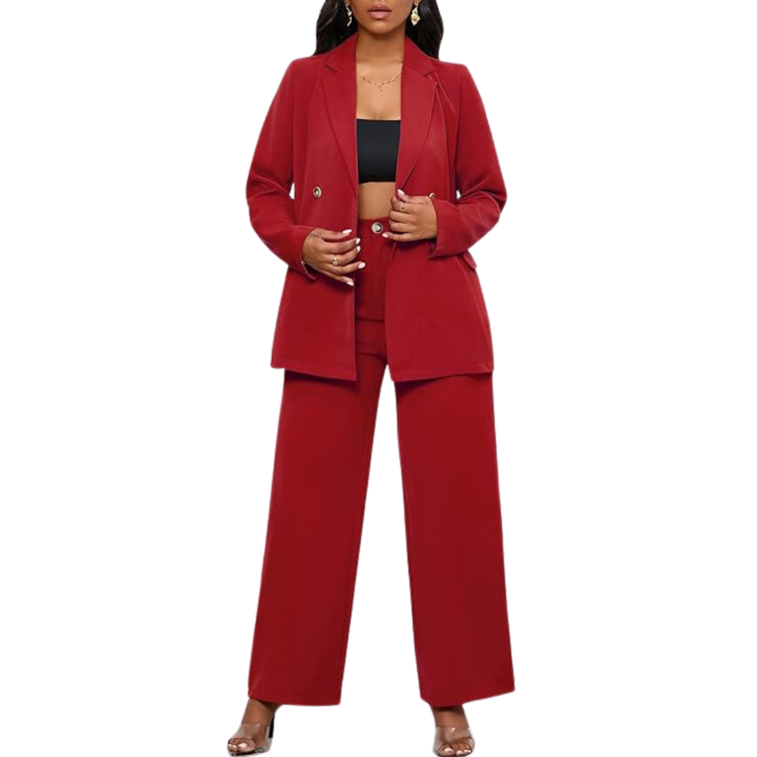 Two-Piece Blazer & Wide Trousers Women's Business Suit - Wendy-Black-S-The Livary