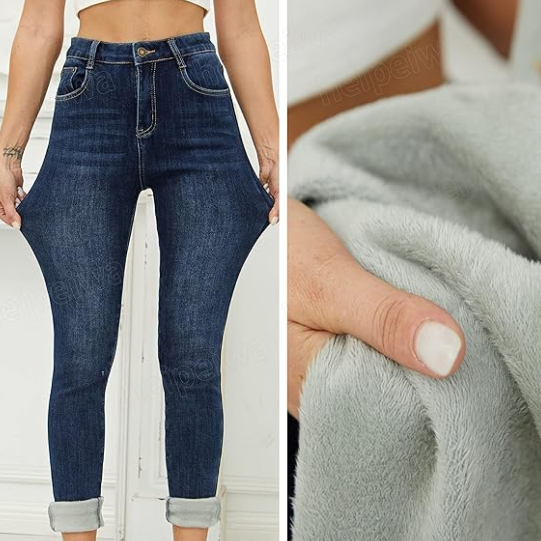 Fleece-Lined Women's Thermal Jeans - Hannah-Black-XS-The Livary
