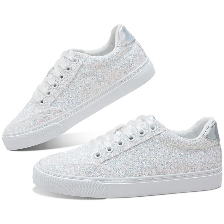 Glitter Sparkly Lace-up Sneakers - Anna-White-3.5-The Livary