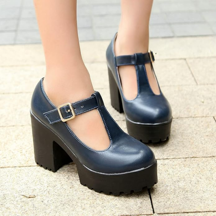 T-Strap Chunky Platform Heels – Jane-Black 1-2-The Livary
