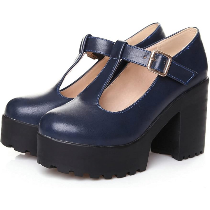 T-Strap Chunky Platform Heels – Jane-Black 1-2-The Livary