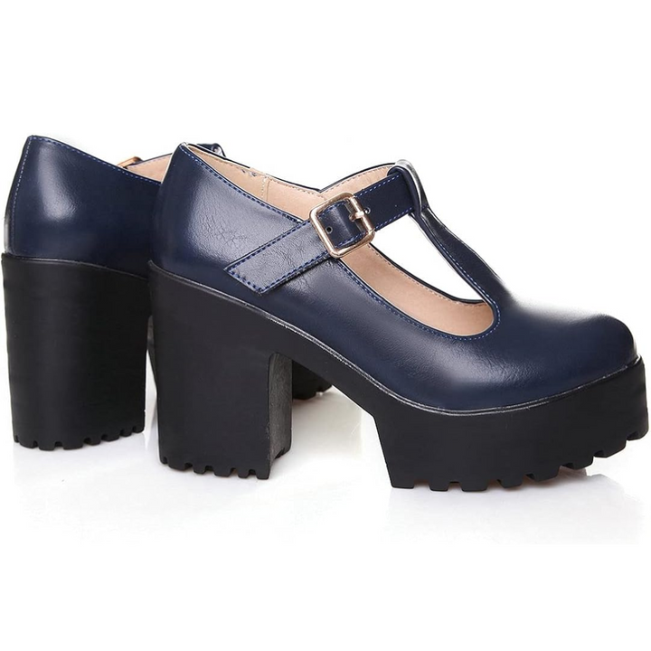 T-Strap Chunky Platform Heels – Jane-Black 1-2-The Livary