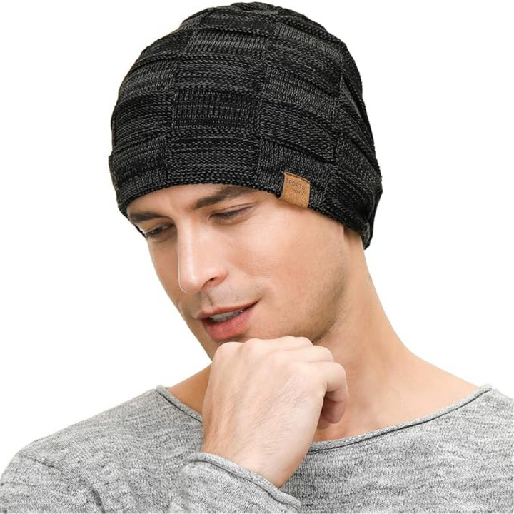 Slouchy Knitted Beanie - Luca-Black-The Livary