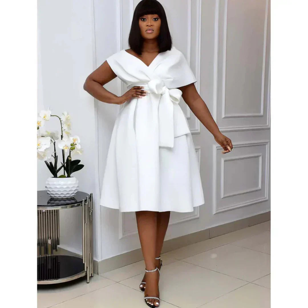 Stylish women's A-line mini dress with short sleeves – Naila-White-S-The Livary
