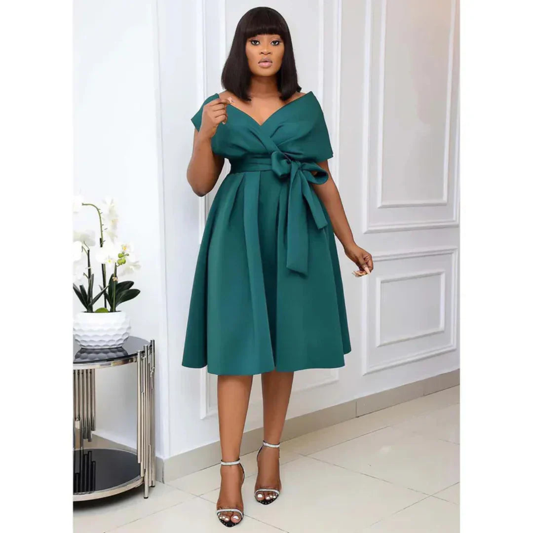 Stylish women's A-line mini dress with short sleeves – Naila-Green-S-The Livary