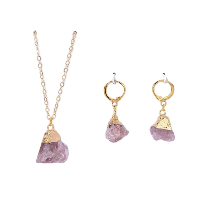 Crystal Jewelry Set Necklace and Earrings - Elara-Strawberry Quartz-The Livary