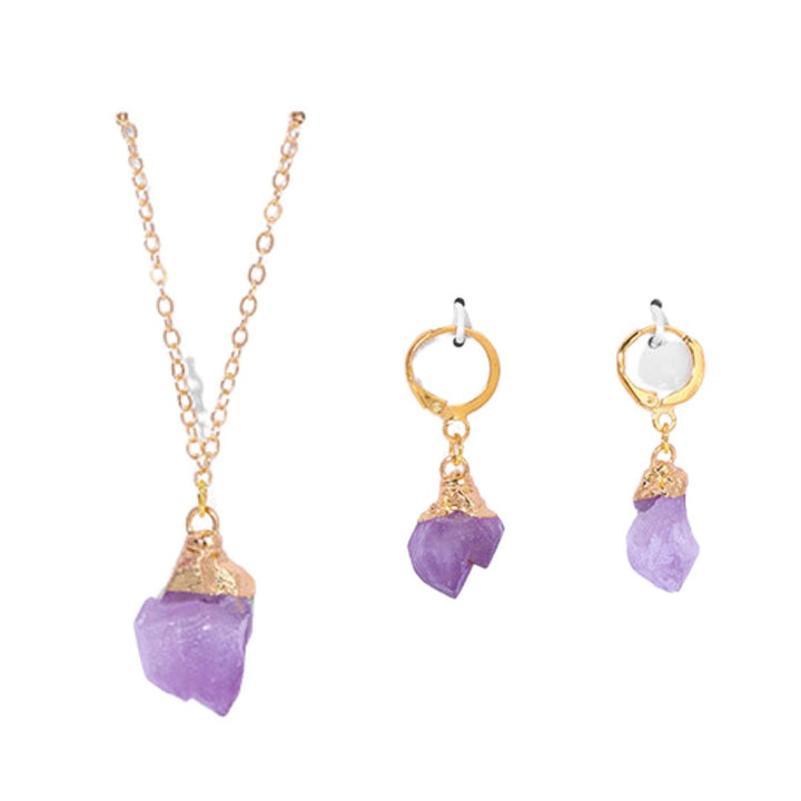 Crystal Jewelry Set Necklace and Earrings - Elara-Amethyst-The Livary