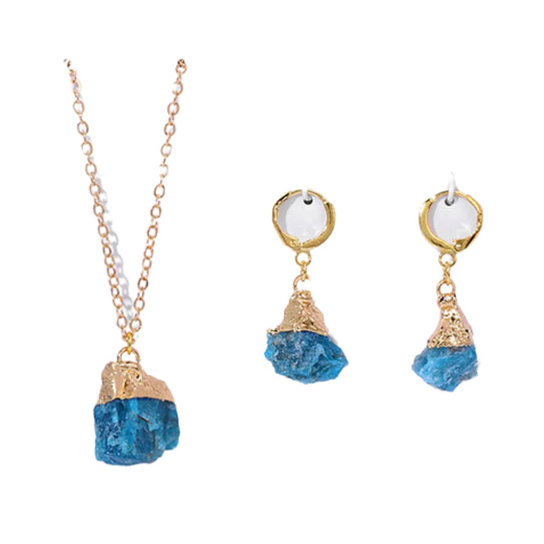 Crystal Jewelry Set Necklace and Earrings - Elara-Blue Apatite-The Livary