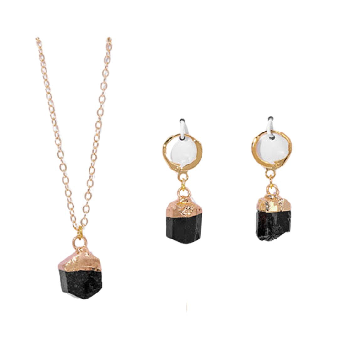 Crystal Jewelry Set Necklace and Earrings - Elara-Black tourmaline-The Livary