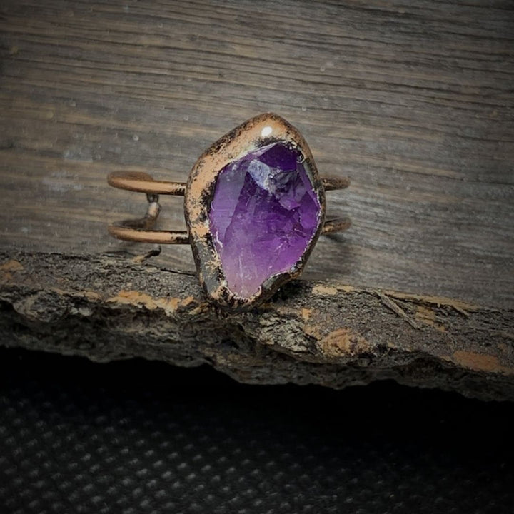 Natural Raw Birthstone Ring - Selina-February & Amethyst-The Livary