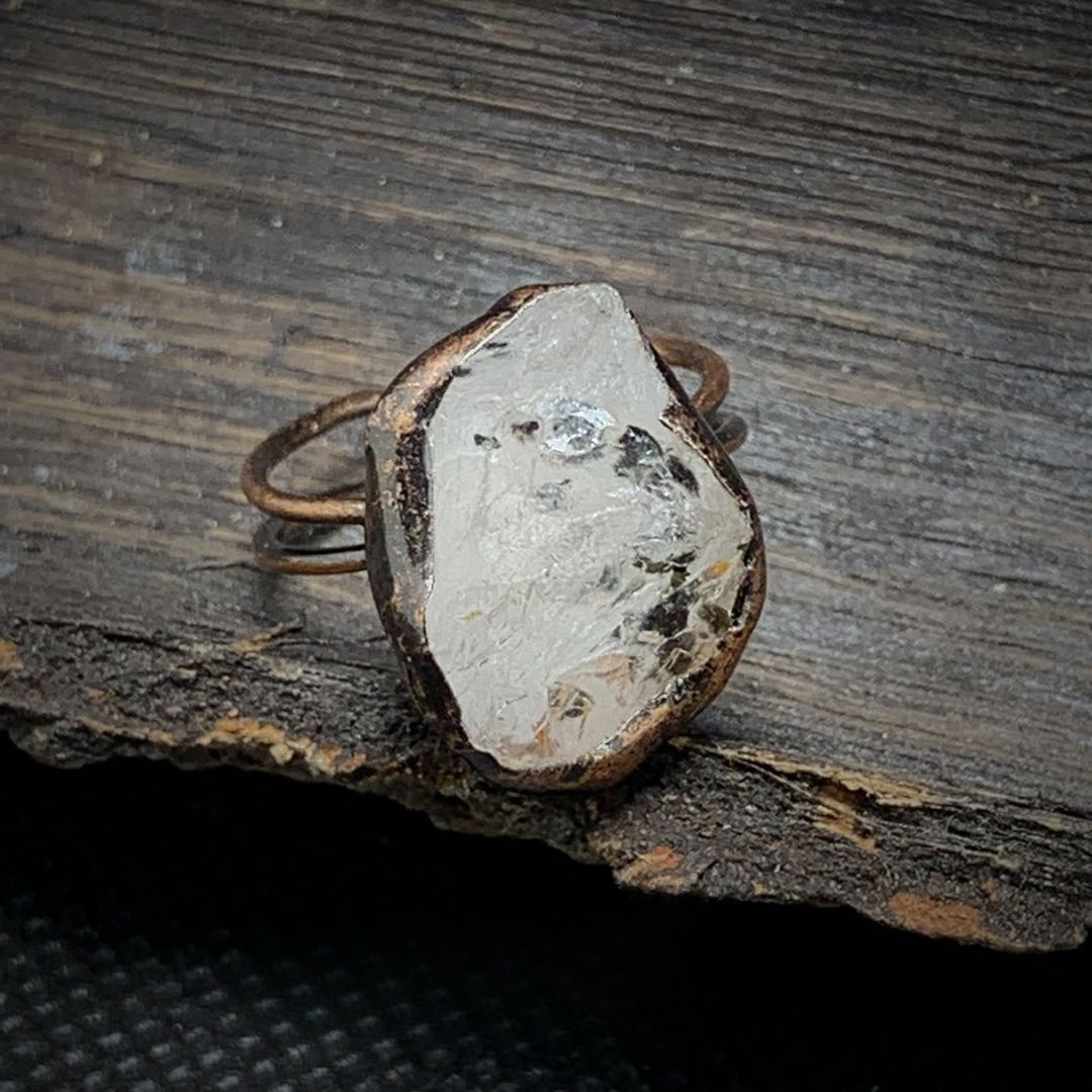 Natural Raw Birthstone Ring - Selina-April & clear crystal-The Livary
