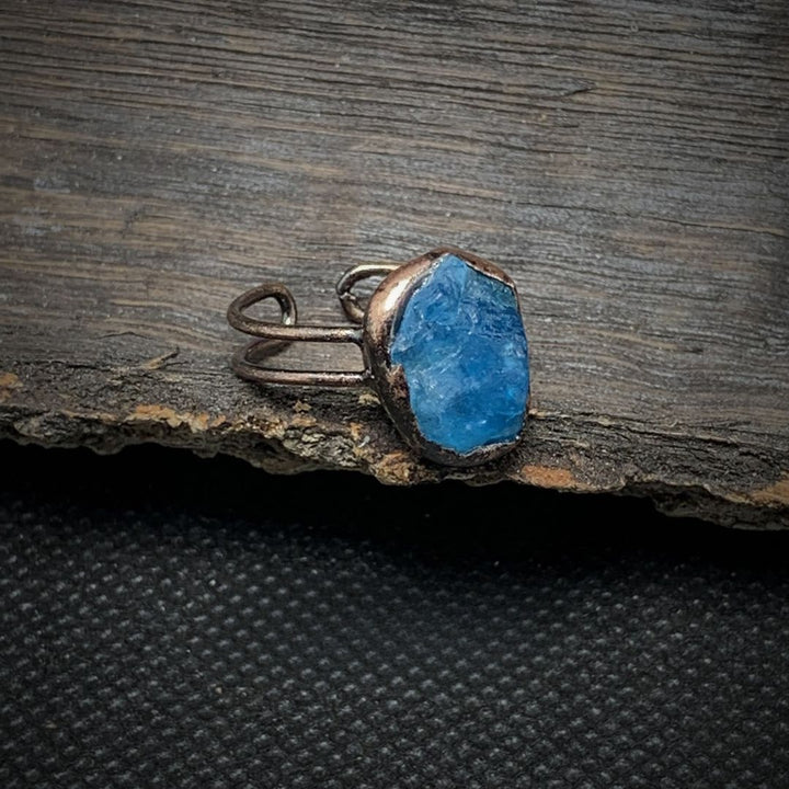 Natural Raw Birthstone Ring - Selina-October & Blue Apatite-The Livary