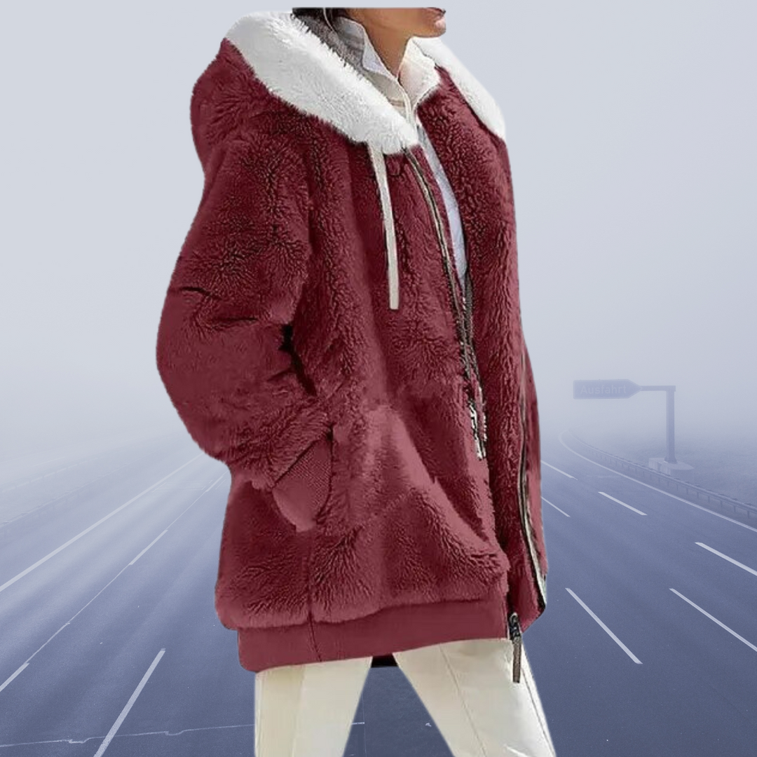 Casual Fleece Vest with Hood - Elena-S-Red-The Livary