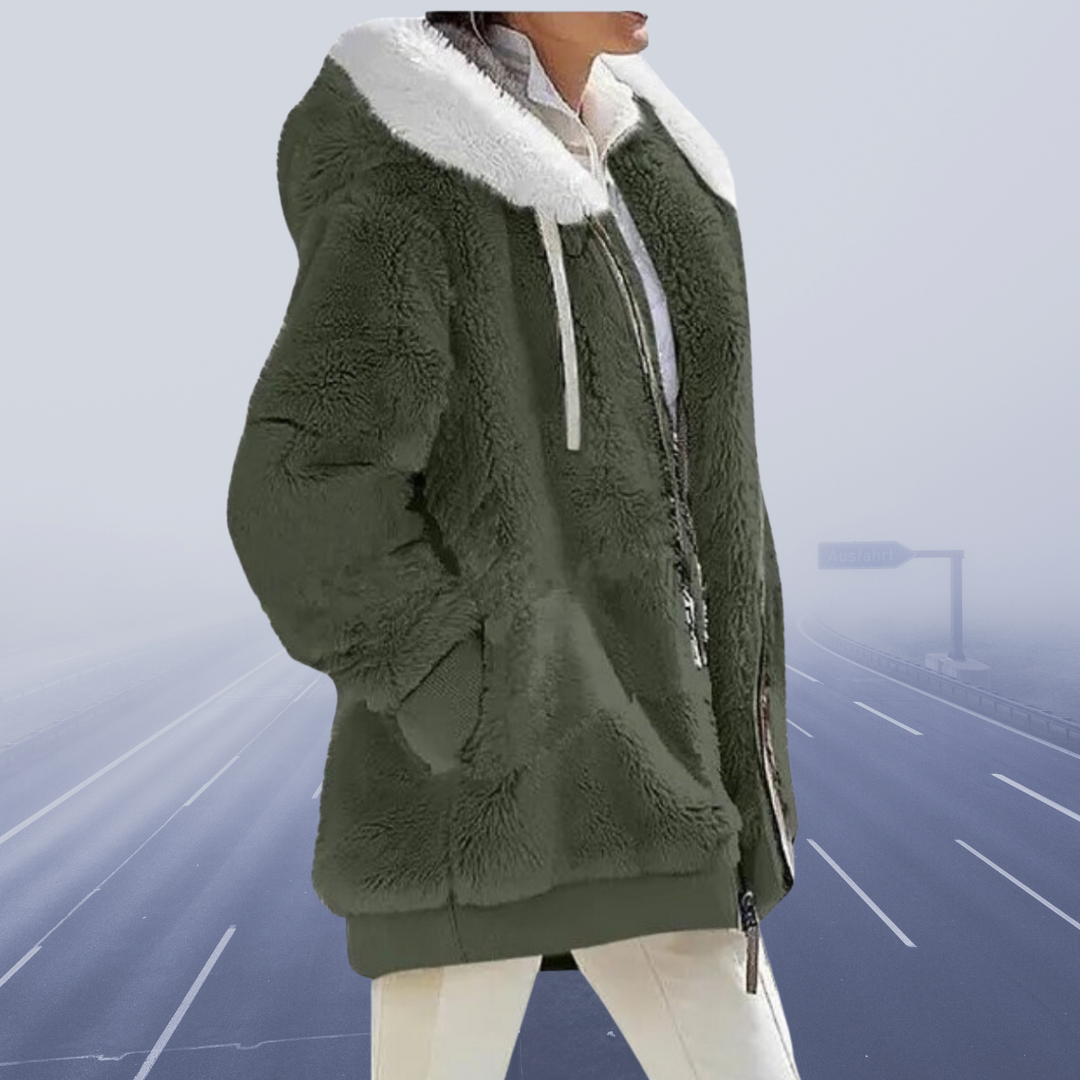 Casual Fleece Vest with Hood - Elena-S-Olive green-The Livary