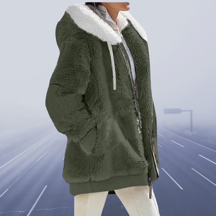 Casual Fleece Vest with Hood - Elena-S-Olive green-The Livary