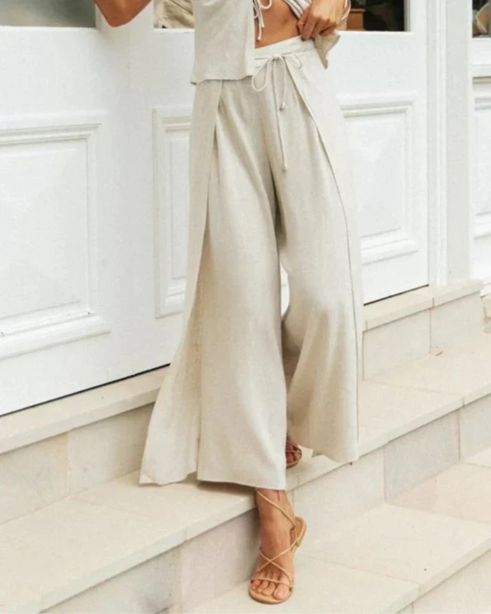 Cotton two-piece women's set with round neck and relaxed trousers – Tilda-S-The Livary