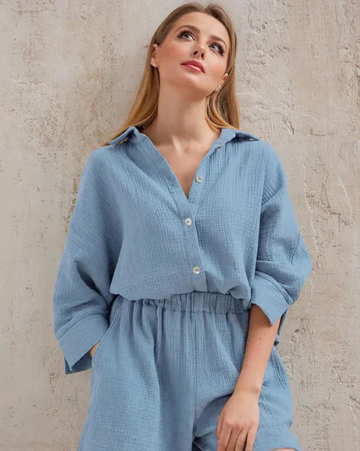 Two-piece summer combo with structure for women – Tabea-Blue-S-The Livary
