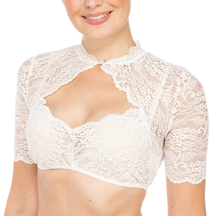 Trendy dirndl blouse with lace & heart neckline for women – Alina-White-S-The Livary