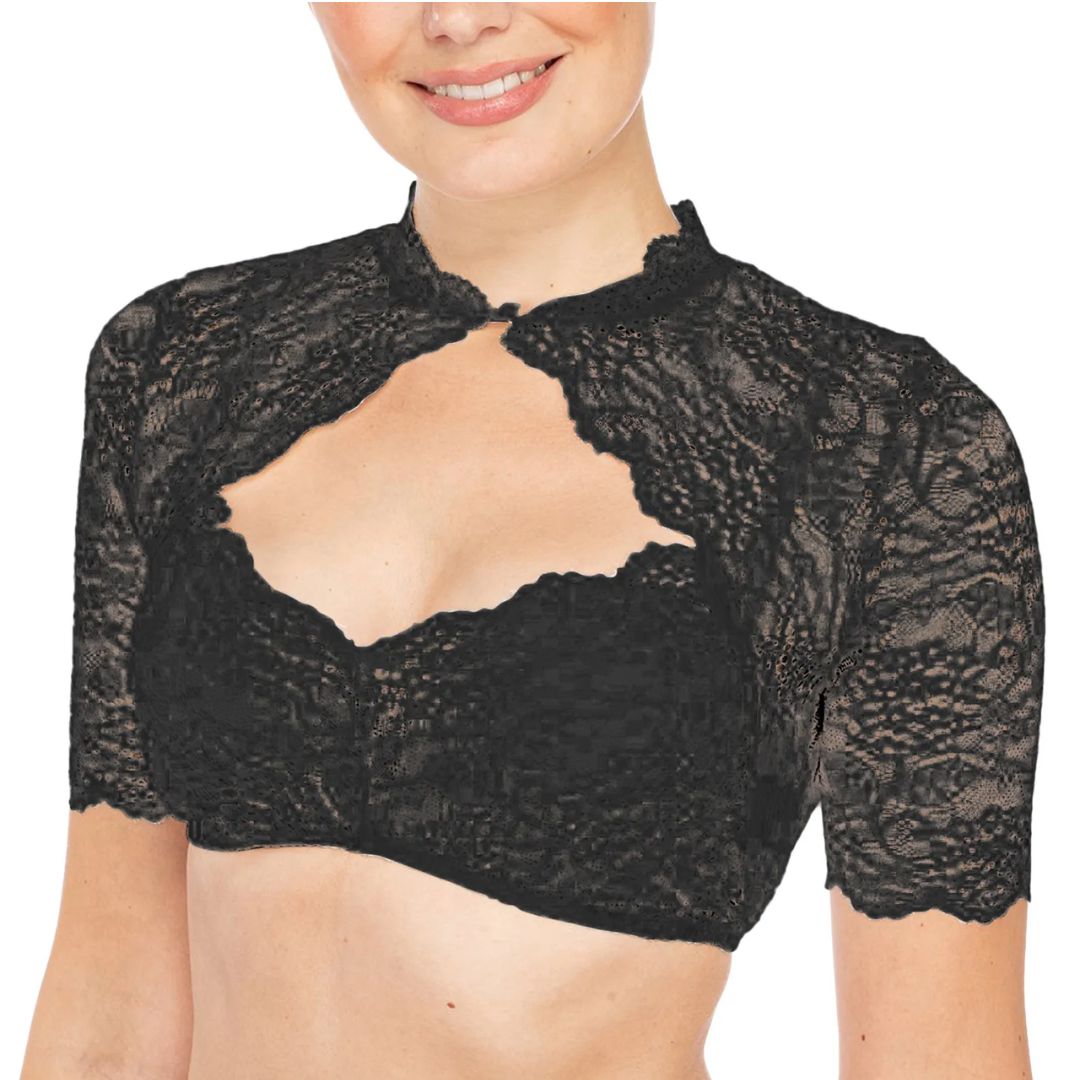 Trendy dirndl blouse with lace & heart neckline for women – Alina-Black-S-The Livary