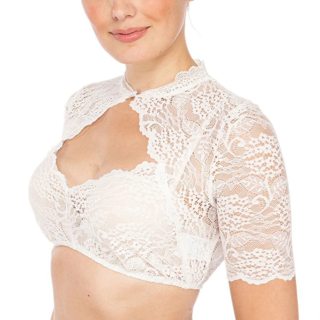 Trendy dirndl blouse with lace & heart neckline for women – Alina-White-S-The Livary