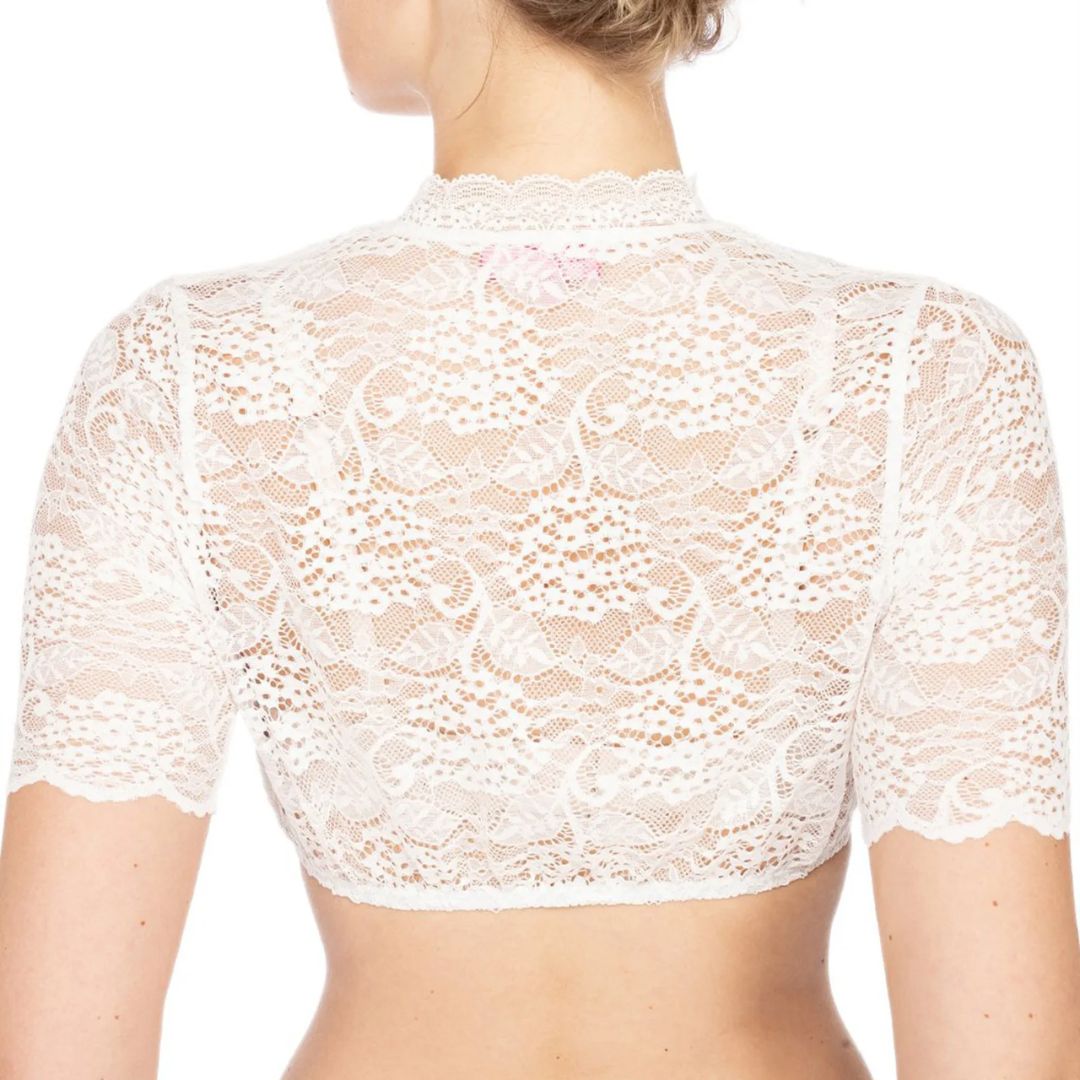 Trendy dirndl blouse with lace & heart neckline for women – Alina-White-S-The Livary