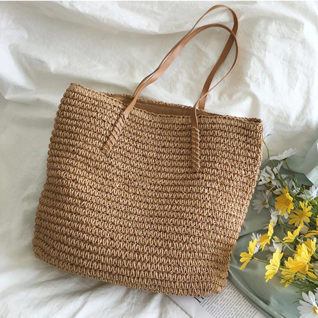 Spacious Handbag with Sturdy Shoulder Strap - TerraWoven-brown-The Livary