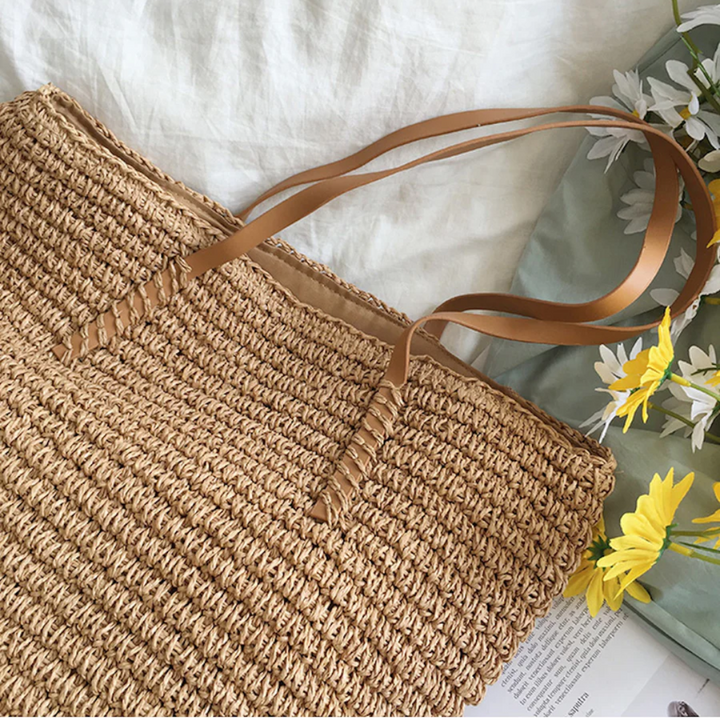 Spacious Handbag with Sturdy Shoulder Strap - TerraWoven-brown-The Livary