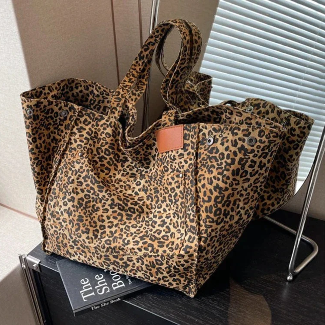 Stylish Handbag with Leopard Print - WildElegance-black-1-The Livary