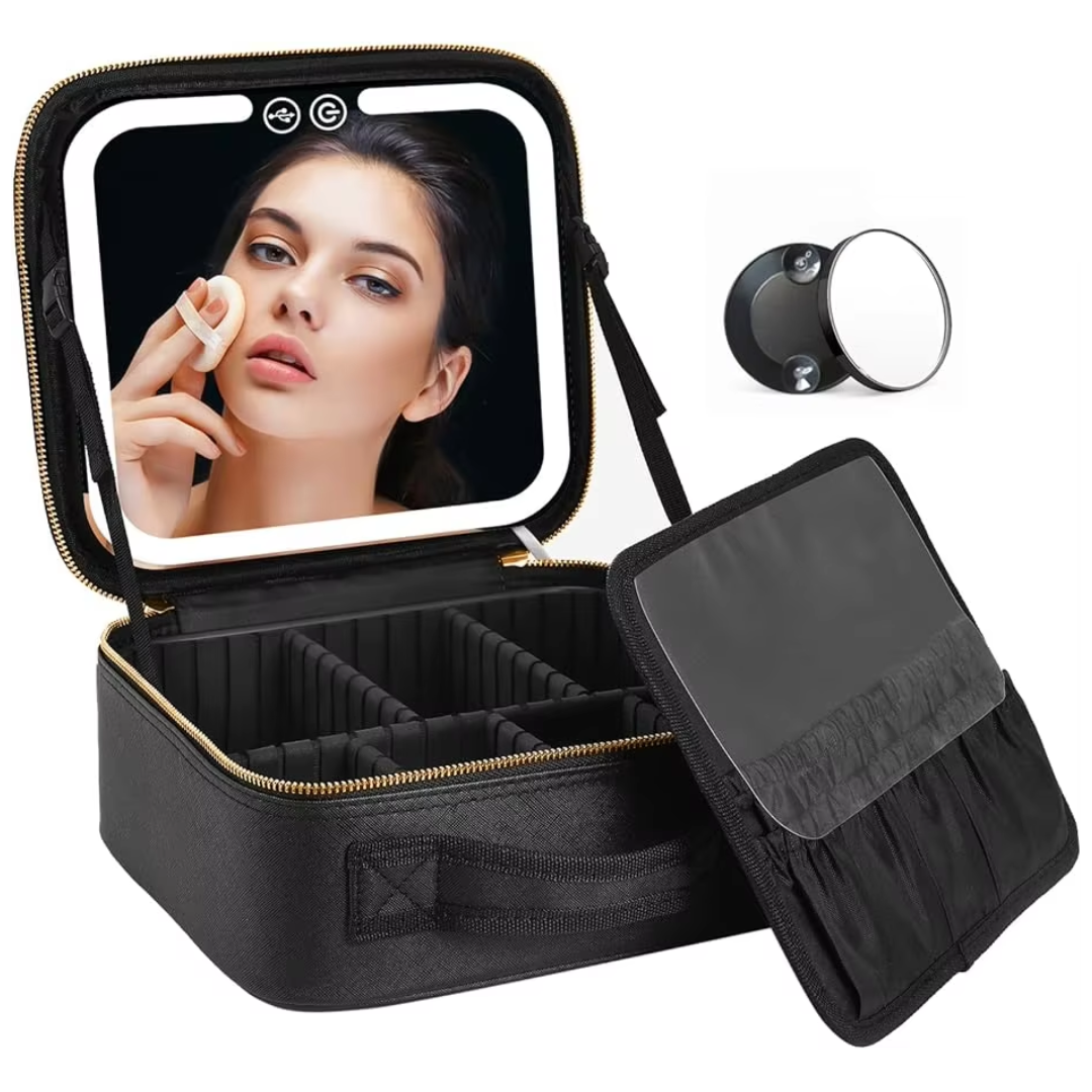 Travel Make-up Organizer with LED Mirror-Black-The Livary