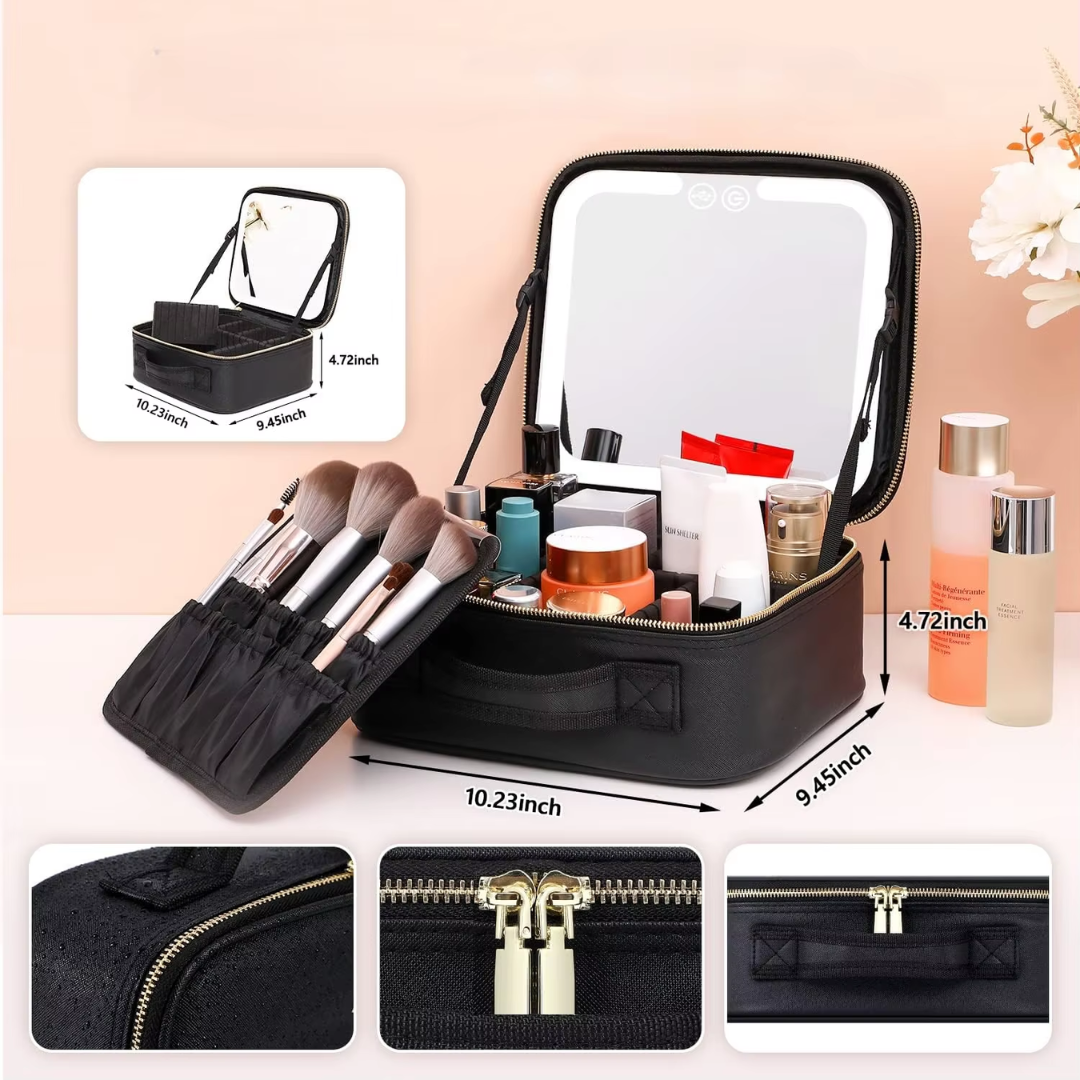 Travel Make-up Organizer with LED Mirror-Black-The Livary