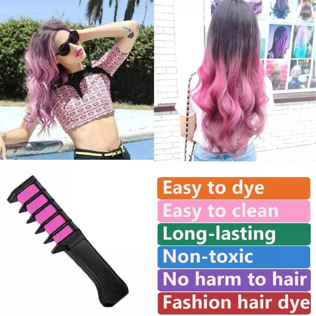Washable Hair Chalk Comb – Fun Temporary Hair Colour-Blue-Yellow-Purple-Red-Green-Pink-The Livary