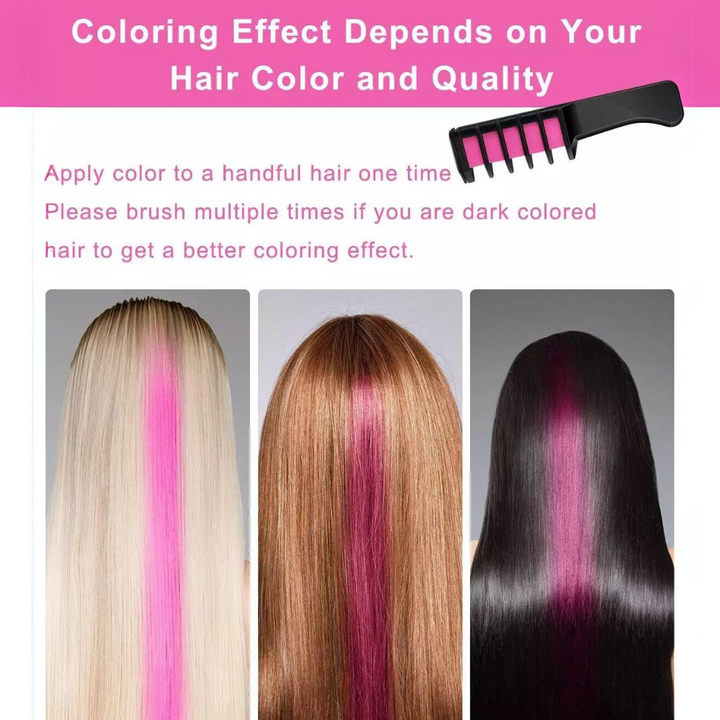 Washable Hair Chalk Comb – Fun Temporary Hair Colour-Blue-Yellow-Purple-Red-Green-Pink-The Livary