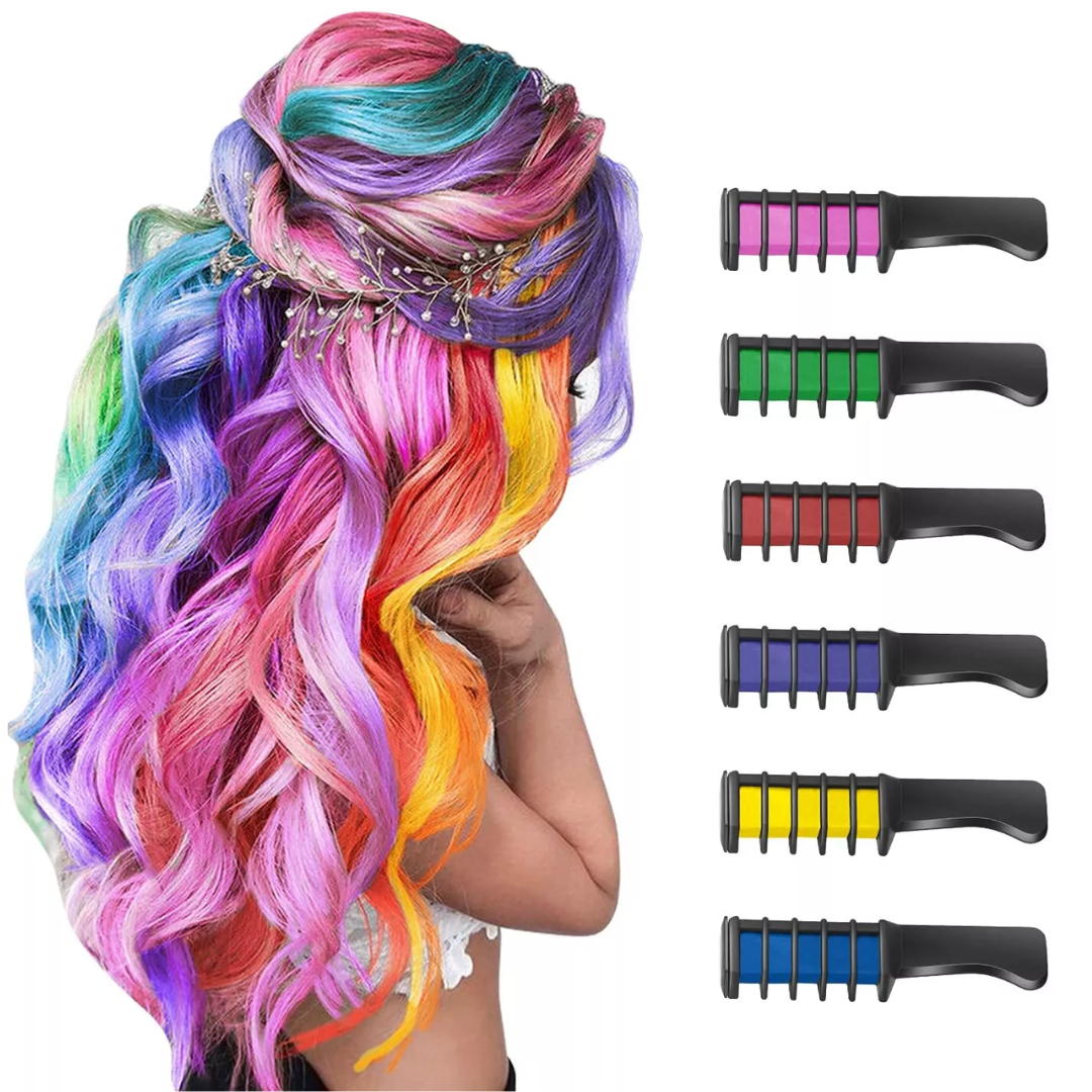 Washable Hair Chalk Comb – Fun Temporary Hair Colour-Blue-Yellow-Purple-Red-Green-Pink-The Livary