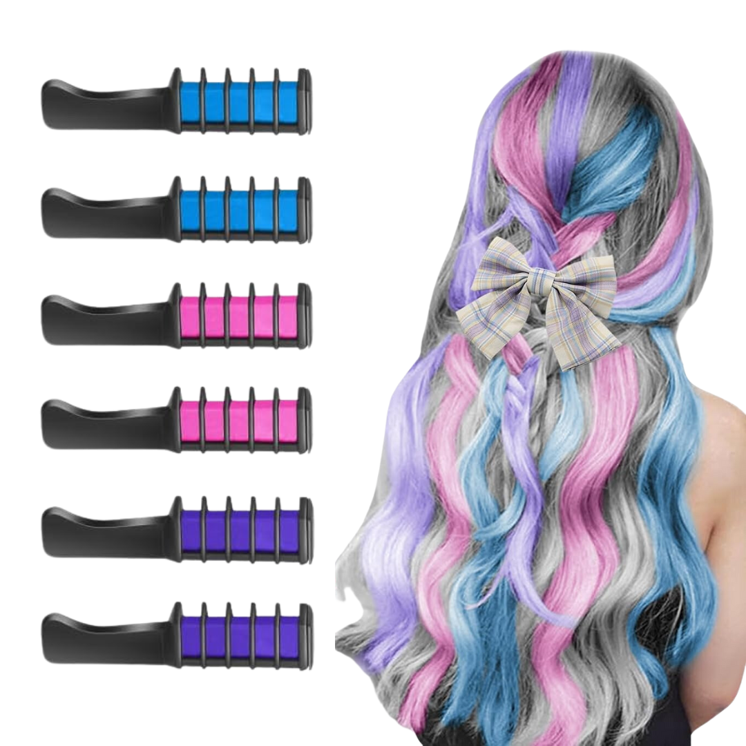 Washable Hair Chalk Comb – Fun Temporary Hair Colour-Blue-Pink-Purple-The Livary