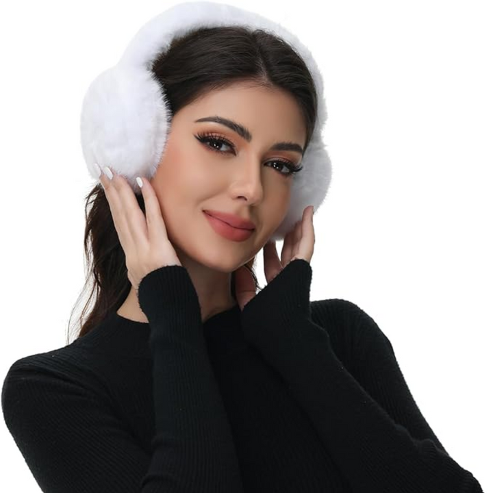 Fluffy Foldable Faux Fur Winter Ear Warmers - FauxSnugs-White-The Livary