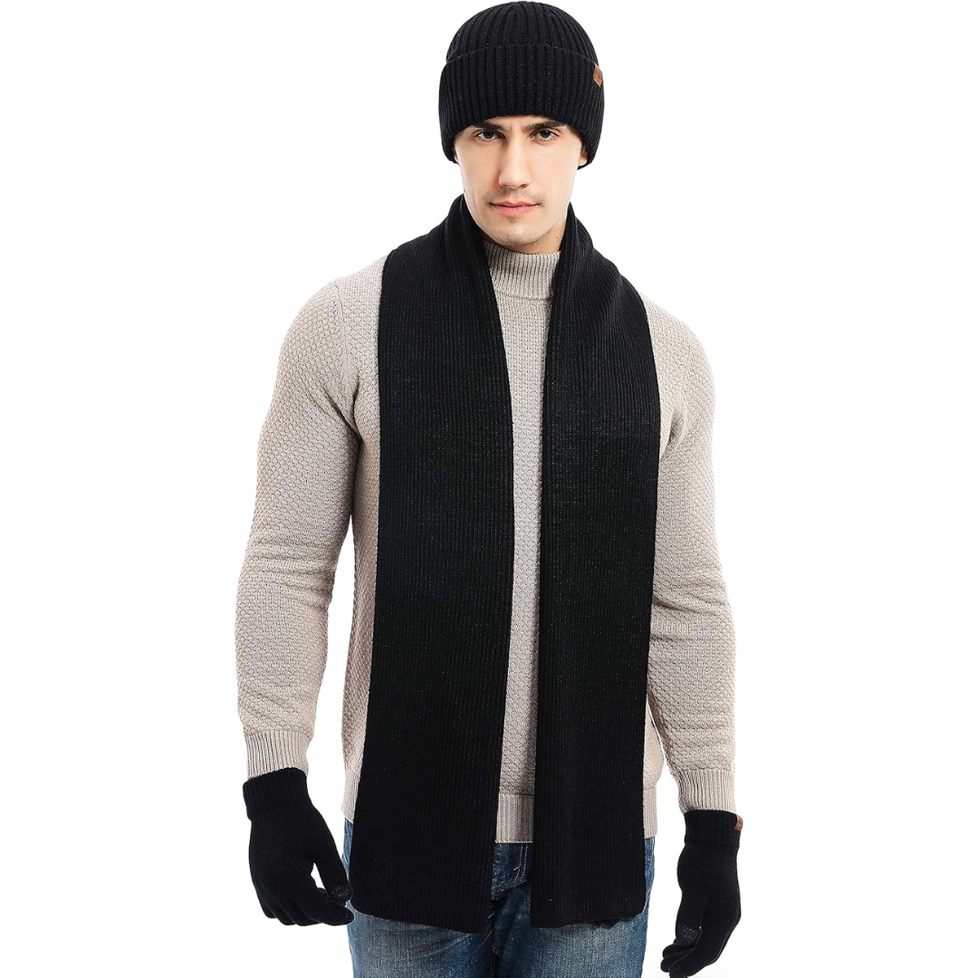 Men's Winter Beanie & Gloves Set - Victor-Black-The Livary