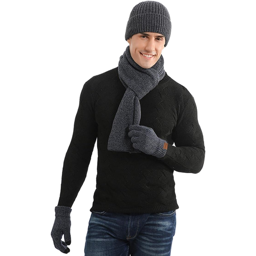Men's Winter Beanie & Gloves Set - Victor-Dark blue-The Livary