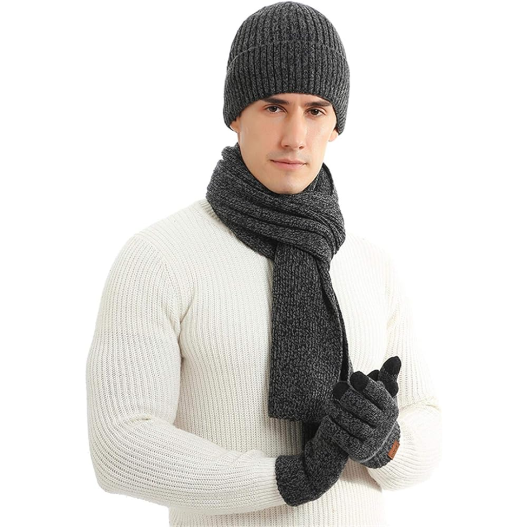 Men's Winter Beanie & Gloves Set - Victor-Dark grey-The Livary
