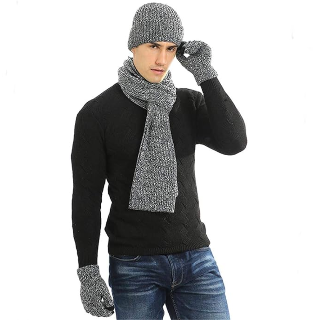 Men's Winter Beanie & Gloves Set - Victor-Grey-The Livary