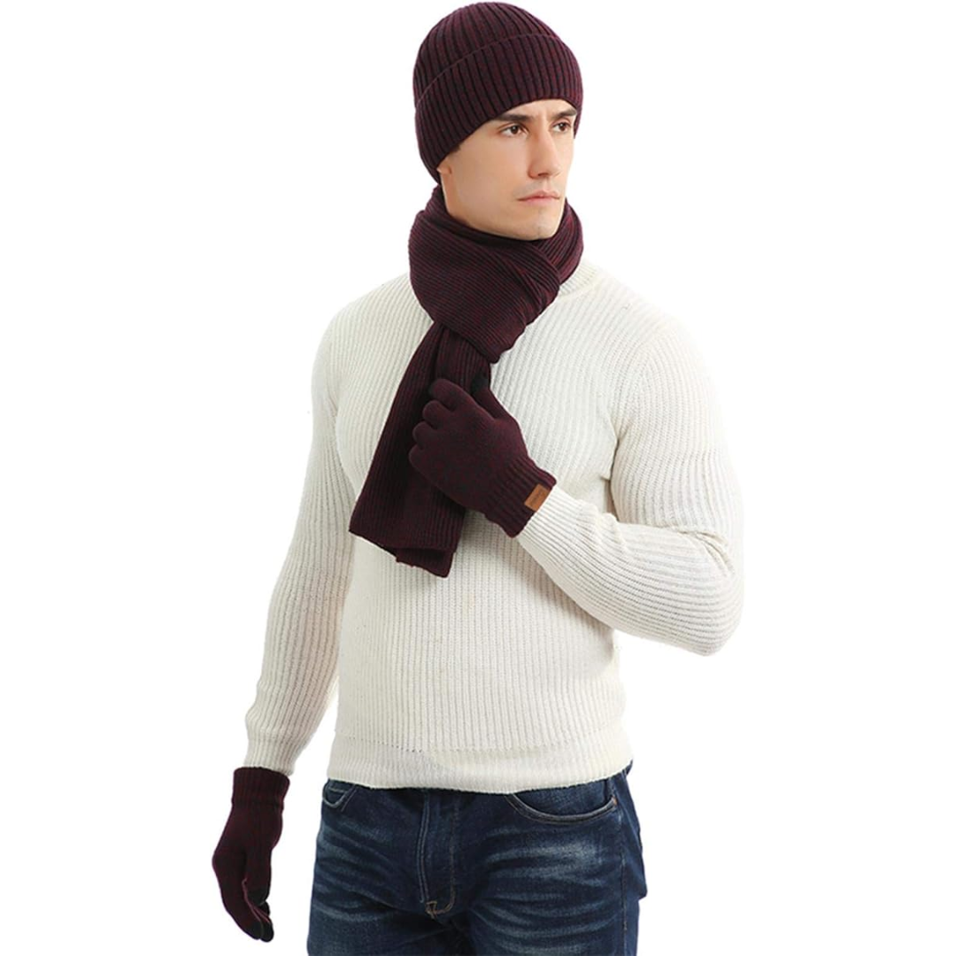 Men's Winter Beanie & Gloves Set - Victor-Red-The Livary