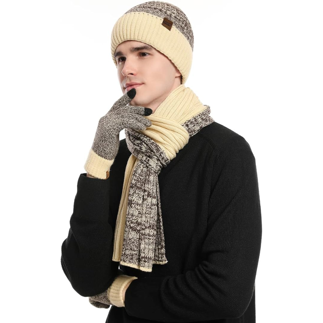 Men's Winter Beanie & Gloves Set - Victor-Beige-The Livary